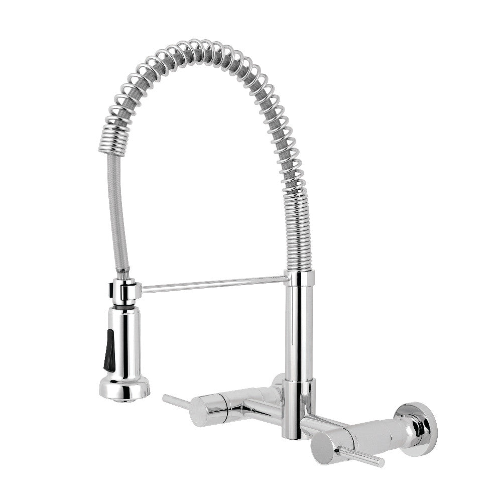 Gourmetier GS8187DL Concord Double-Handle Wall-Mount Pre-Rinse Bridge Kitchen Faucet, Brushed Brass in chrome finish