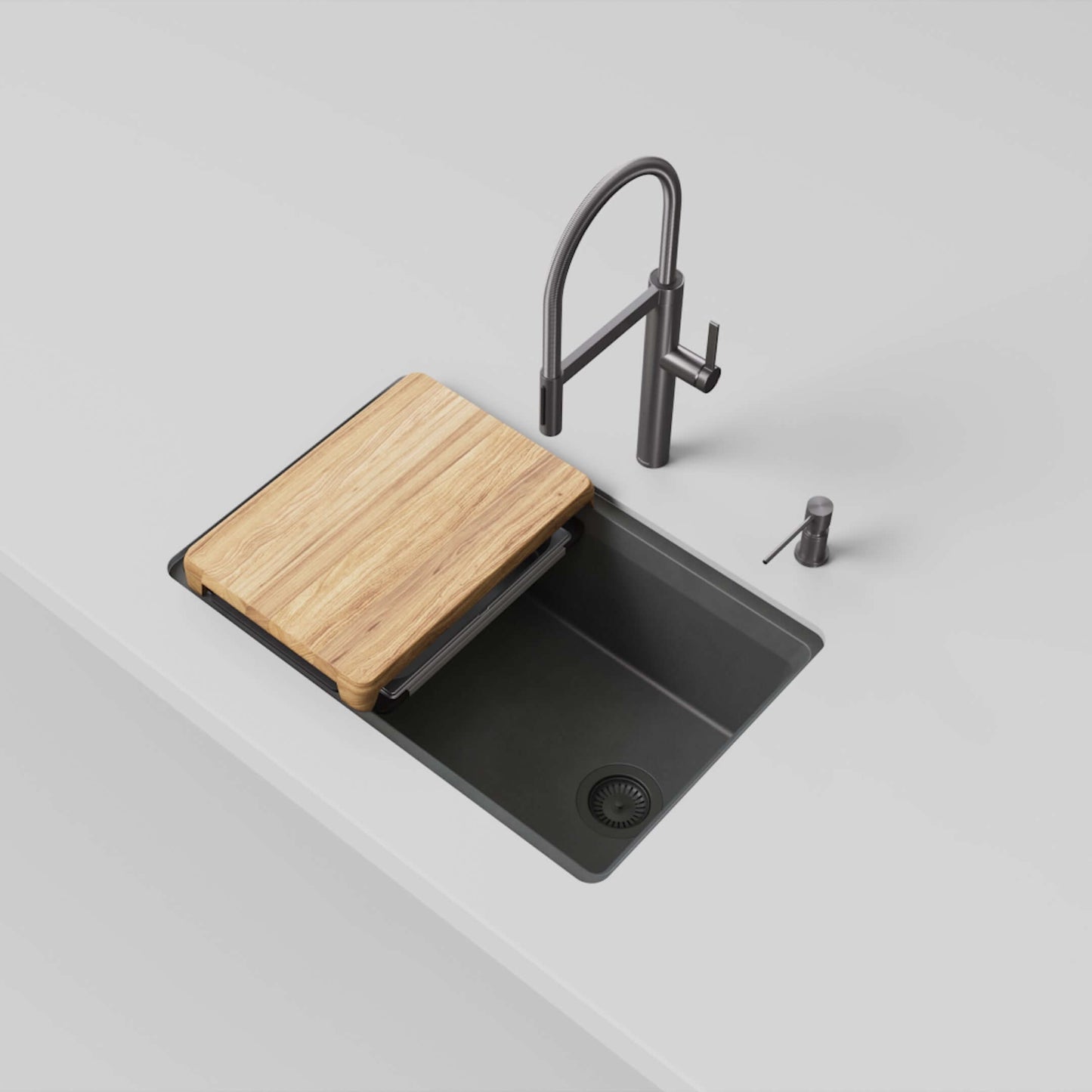 BLANCO Inteos SILGRANIT 30" Single Bowl Reversible Undermount Workstation Kitchen Sink with wooden cutting board