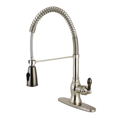 Gourmetier GSY8898AKL Kaiser Single-Handle Deck-Mount Pre-Rinse Kitchen Faucet, Brushed Nickel/Black Stainless Steel