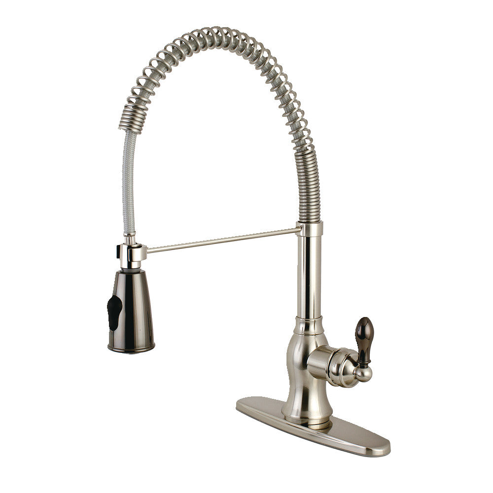 Gourmetier GSY8898AKL Kaiser Single-Handle Deck-Mount Pre-Rinse Kitchen Faucet, Brushed Nickel/Black Stainless Steel