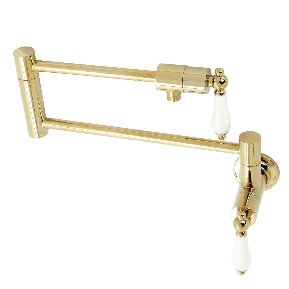 Kingston Brass KS4107PL Metropolitan Wall Mount Pot Filler Faucet, Brushed Brass with foldable swing arms