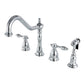 Kingston Brass KS1798TALBS Tudor Double-Handle Widespread Kitchen Faucet with Brass Sprayer, Brushed Nickel.