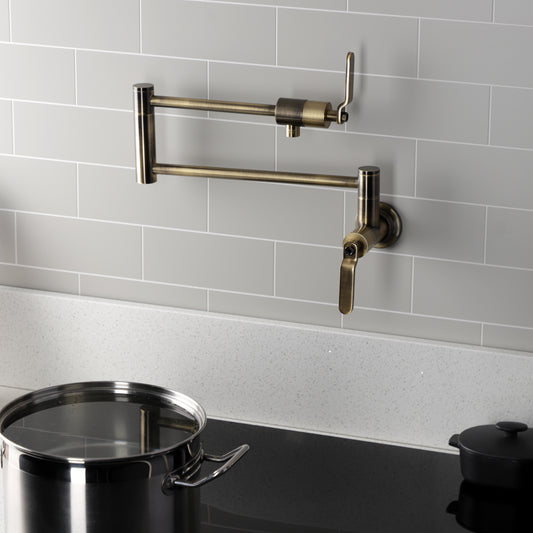 Kingston Brass KS4103KL Whitaker Wall Mount Pot Filler Faucet, Antique Brass with foldable swing arms