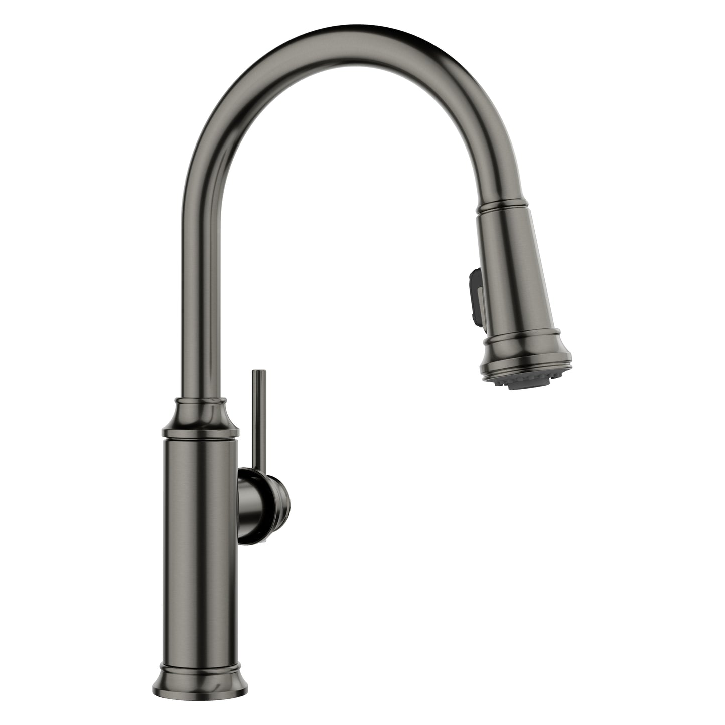 BLANCO Empressa High Arc Pull-Down Dual-Spray Kitchen Faucet with elegant elevated spout design.