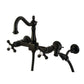 Kingston KS1263AXBS Heritage Two-Handle Wall Mount Bridge Kitchen Faucet with Brass Sprayer, Antique Brass in matte black finish