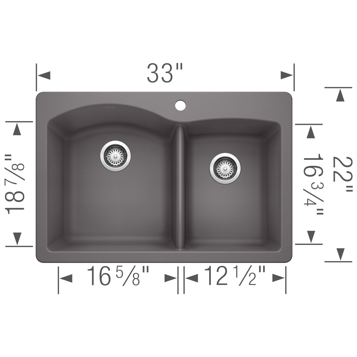 BLANCO Diamond SILGRANIT 33" 60/40 Double Bowl Dual Mount Kitchen Sink