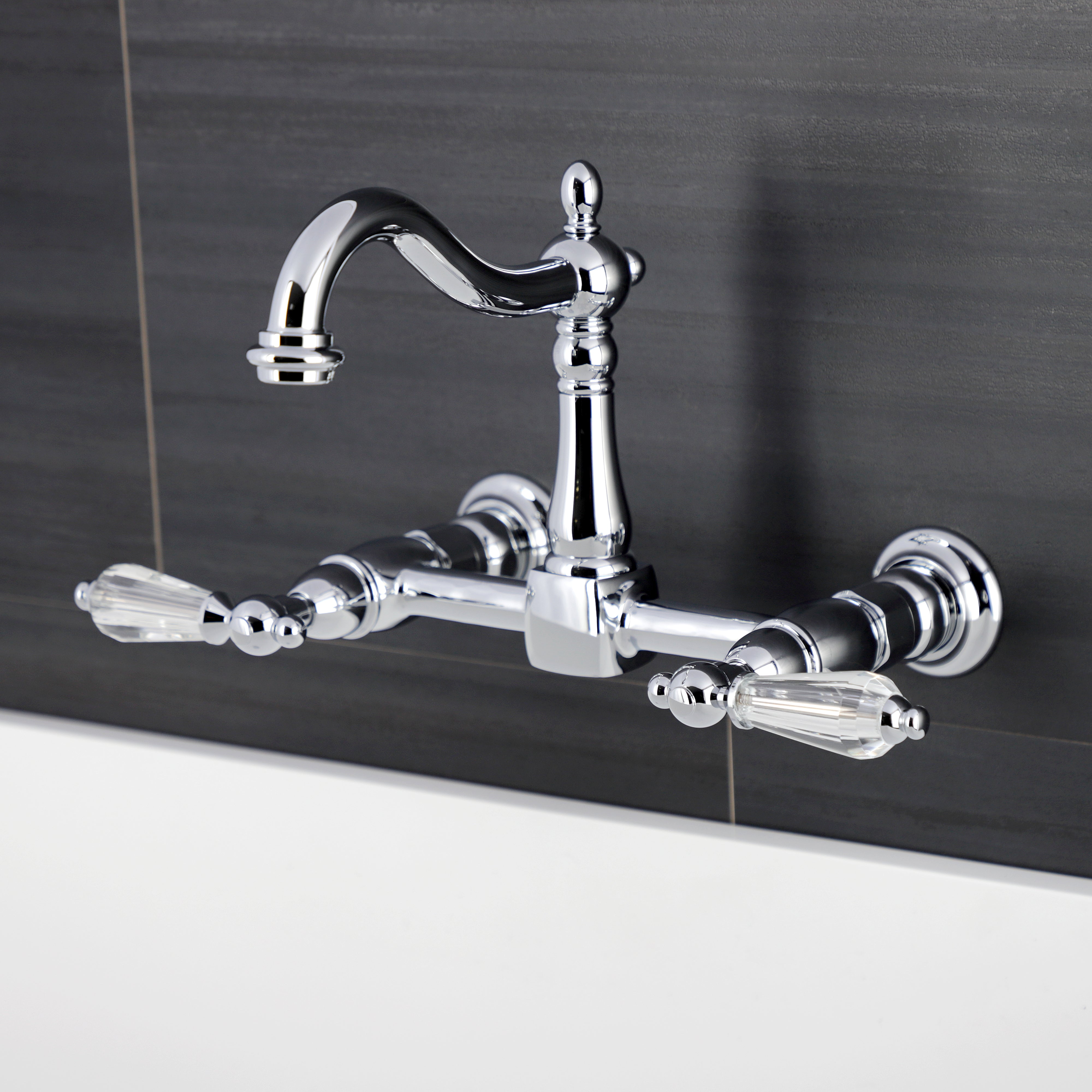 Kingston KS1263WLL Willshire Two-Handle Wall Mount Bridge Kitchen Faucet, Antique Brass
