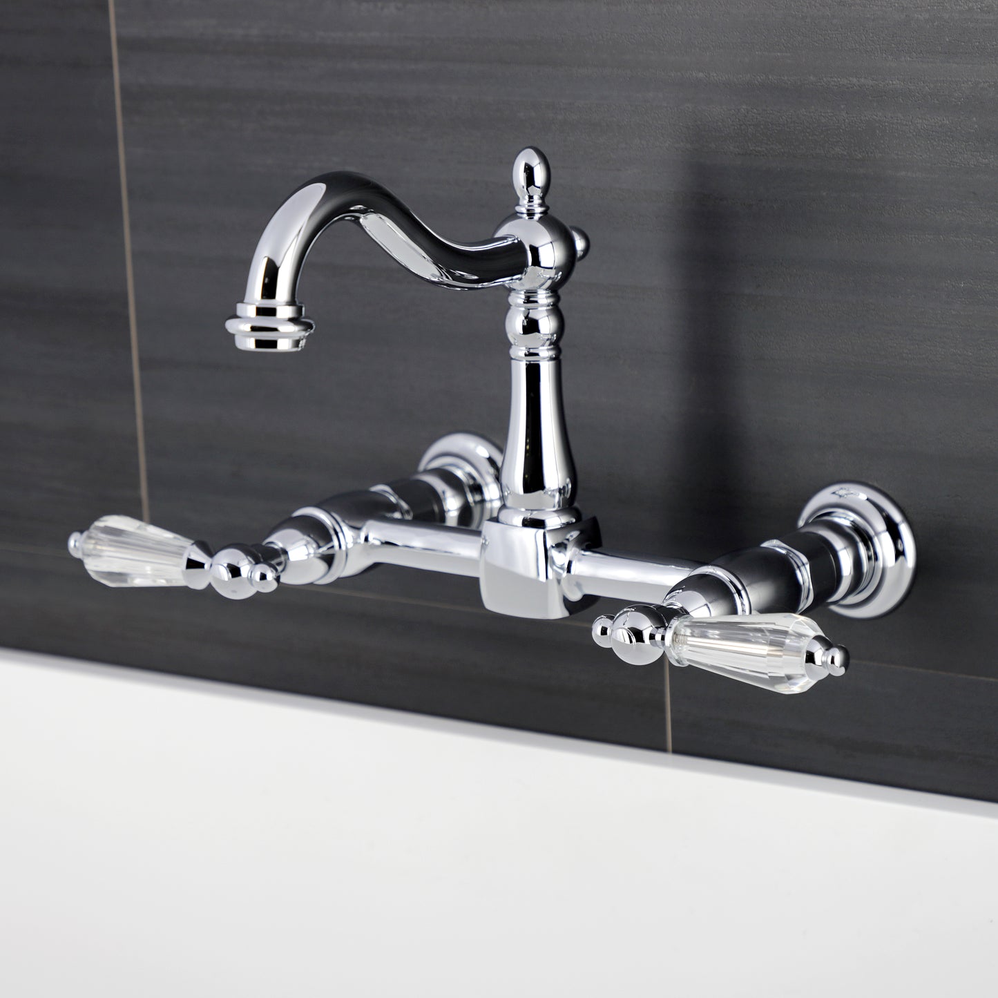Kingston KS1263WLL Willshire Two-Handle Wall Mount Bridge Kitchen Faucet, Antique Brass