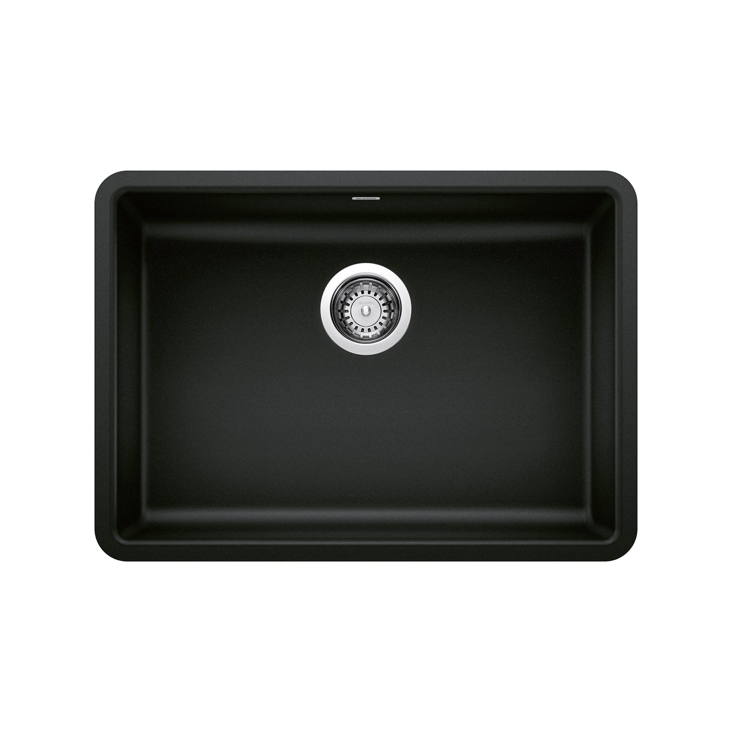 BLANCO Precis SILGRANIT 25" ADA Single Bowl Undermount Kitchen Sink in black with sleek design and central drain.