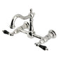 Kingston KS1263PKL Duchess Two-Handle Wall Mount Bridge Kitchen Faucet, Antique Brass with black porcelain handles