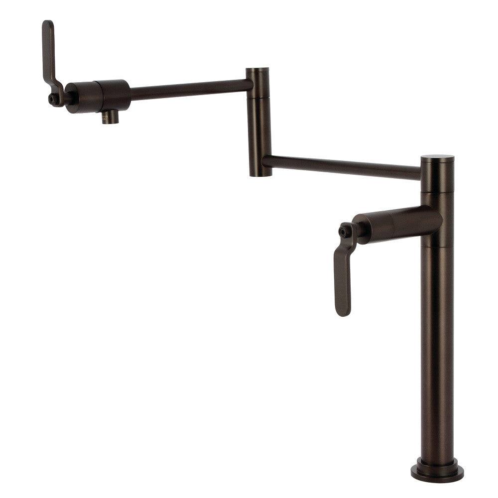 Kingston Brass KS4703KL Whitaker Deck Mount Pot Filler Faucet, Antique Brass with foldable swing arms.