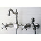 Kingston KS1263AXBS Heritage Two-Handle Wall Mount Bridge Kitchen Faucet with Brass Sprayer, Antique Brass
