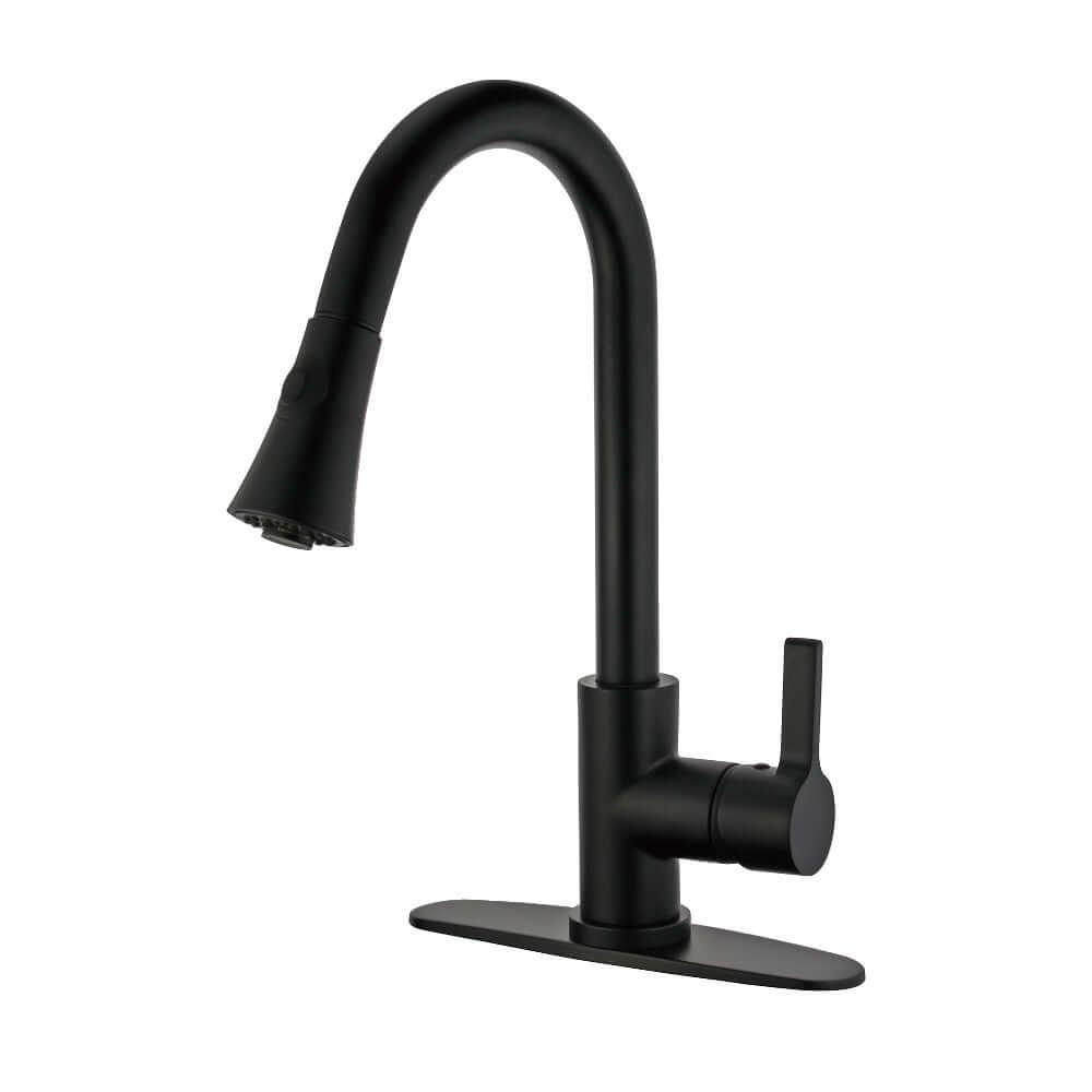 Kingston Brass LS8723CTL Continental Pull-Down Kitchen Faucet with curved spout and single-handle design in matte black finish.