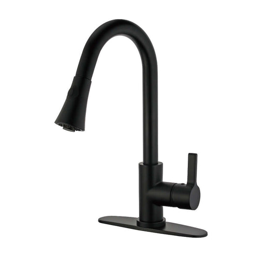Kingston Brass LS8723CTL Continental Pull-Down Kitchen Faucet with curved spout and single-handle design in matte black finish.