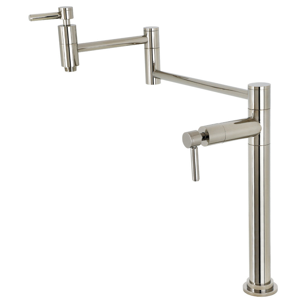 Kingston Brass KS870DLAC Concord Deck Mount Pot Filler Faucet, Antique Copper in polished nickel finish, sleek cylindrical design.