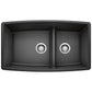 BLANCO Performa SILGRANIT 33" 60/40 Double Bowl Undermount Kitchen Sink with Low Divide top view image.