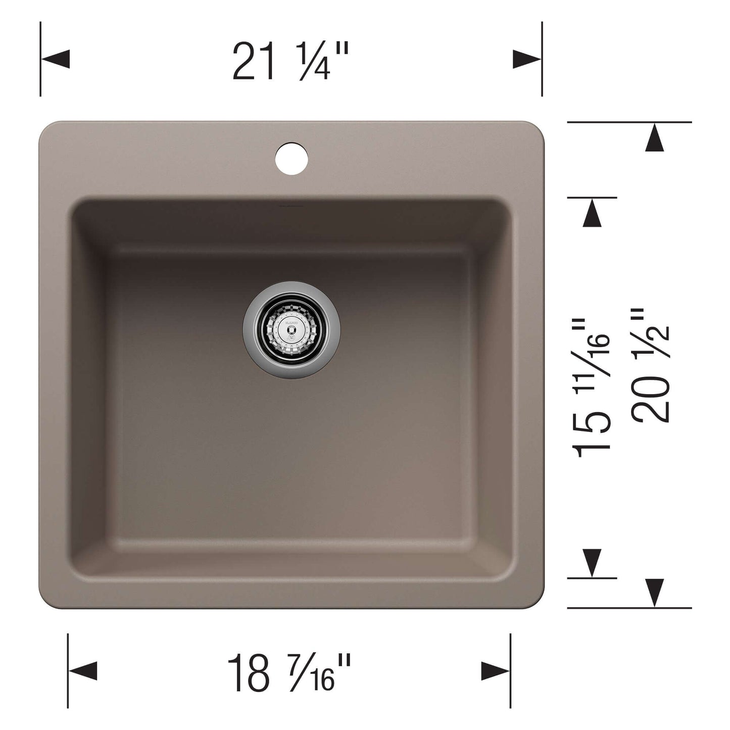 BLANCO Liven SILGRANIT 21" Single Bowl Dual Mount Kitchen Sink dimensions and design features