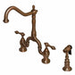 KINGSTON Brass English Country Kitchen Bridge Faucet with Brass Sprayer - Antique Copper in elegant design.