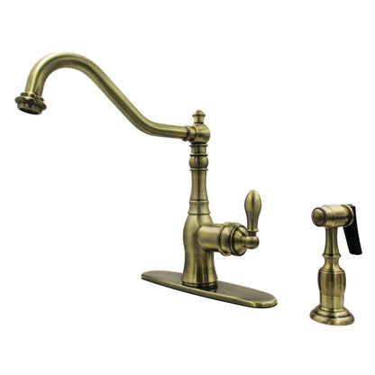 Gourmetier GSY7703ACLBS American Classic Single-Handle Kitchen Faucet with Brass Side Sprayer, Antique Brass.