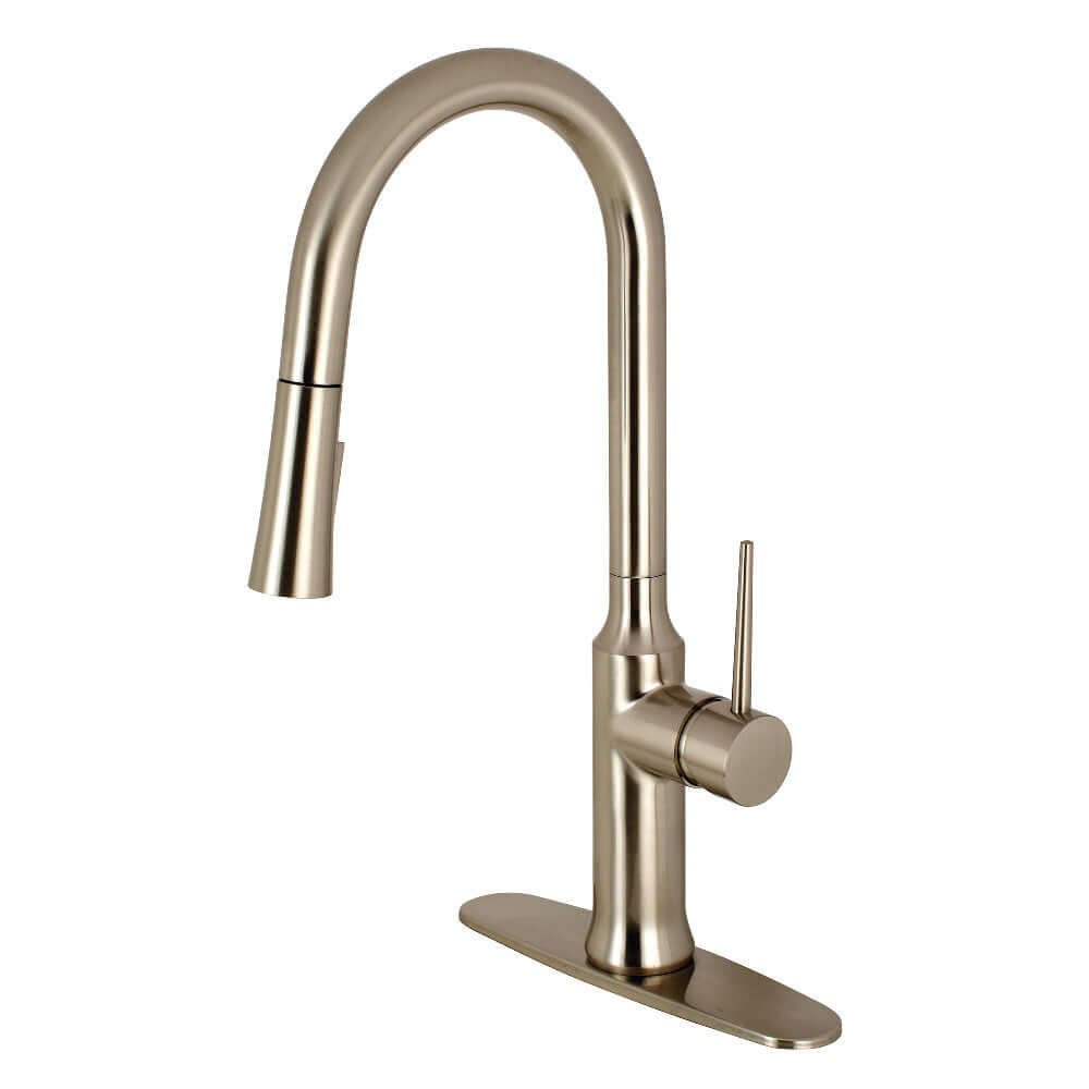 Gourmetier LS2723NYL New York Single-Handle Pull-Down Kitchen Faucet, Brushed Brass, sleek design and high arching spout