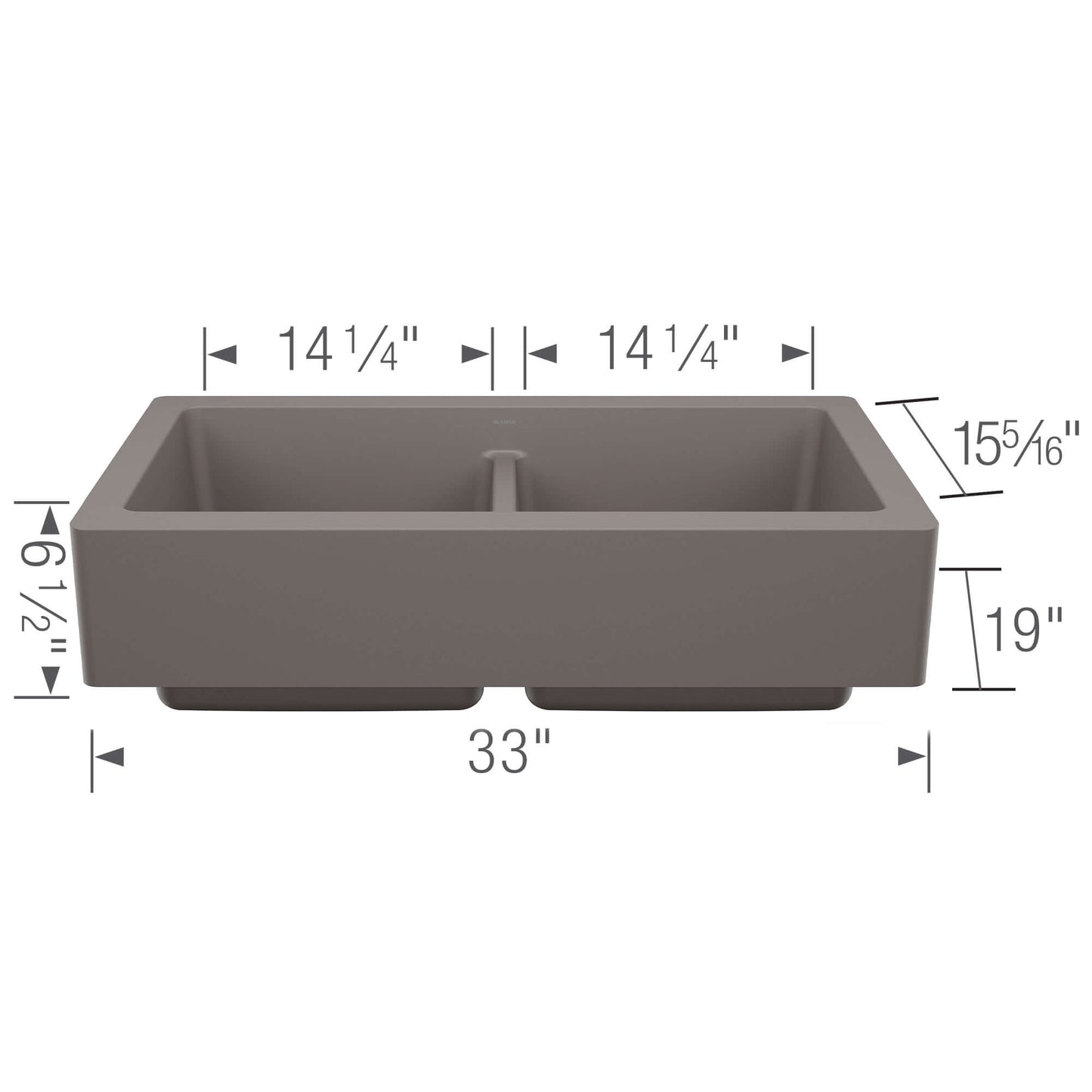 BLANCO VINTERA 33" SILGRANIT Double Bowl Farmhouse Sink dimensions diagram showing size and design details.