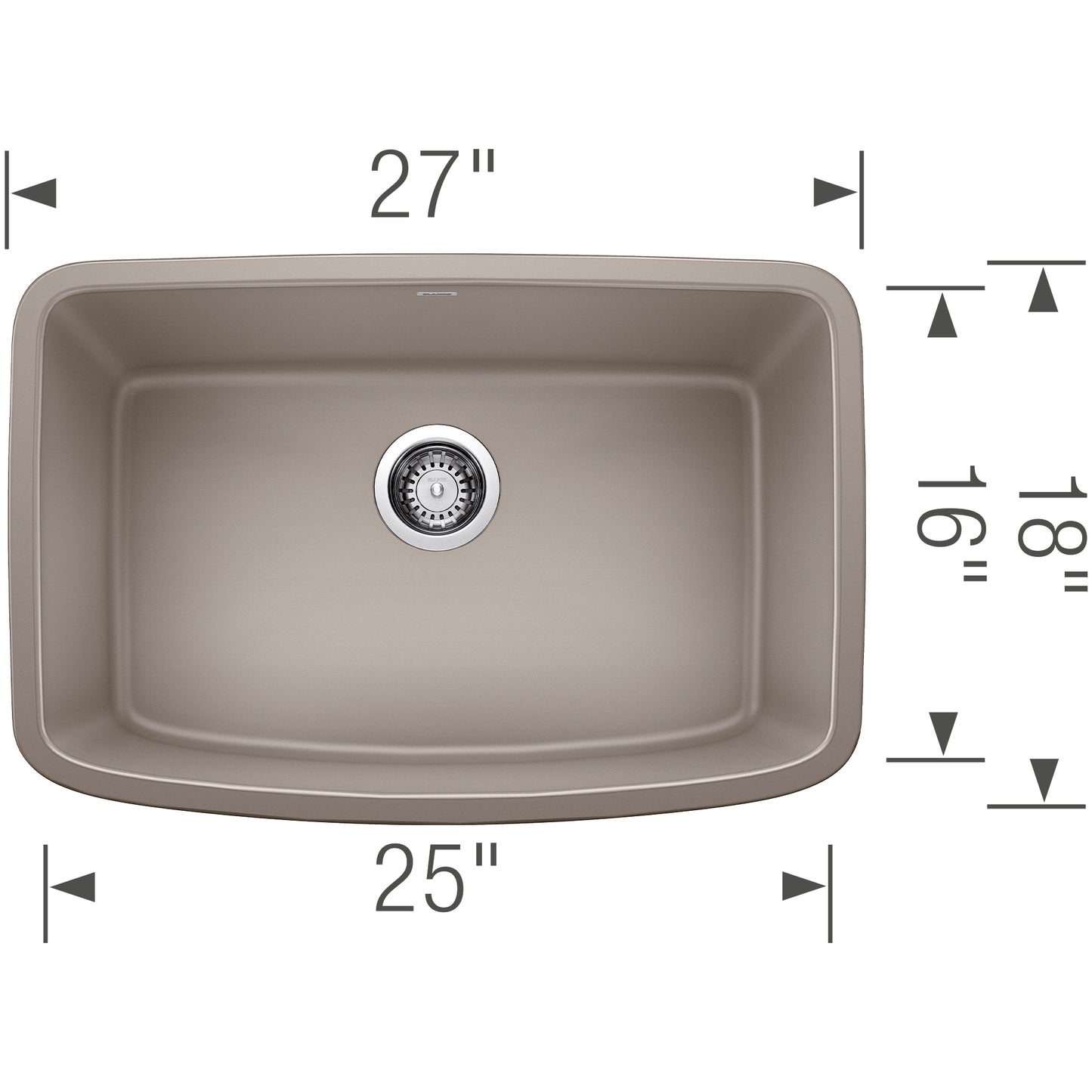 BLANCO Valea SILGRANIT 27" Single Bowl Undermount Kitchen Sink dimensions and design features