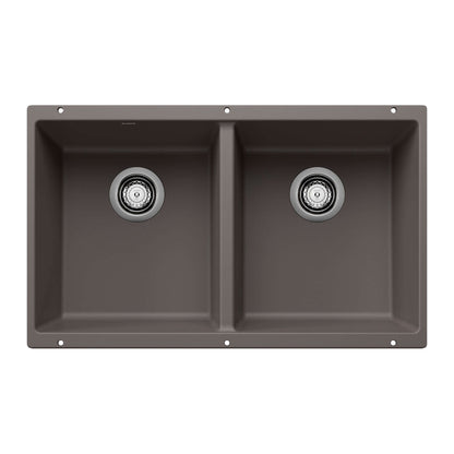 BLANCO Precis SILGRANIT 29" 50/50 Double Bowl Undermount Kitchen Sink in Volcano Gray
