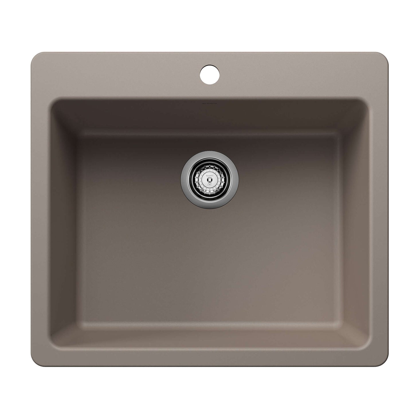 BLANCO Liven SILGRANIT 25" Single Bowl Dual Mount Kitchen Sink in a taupe finish with a modern design.