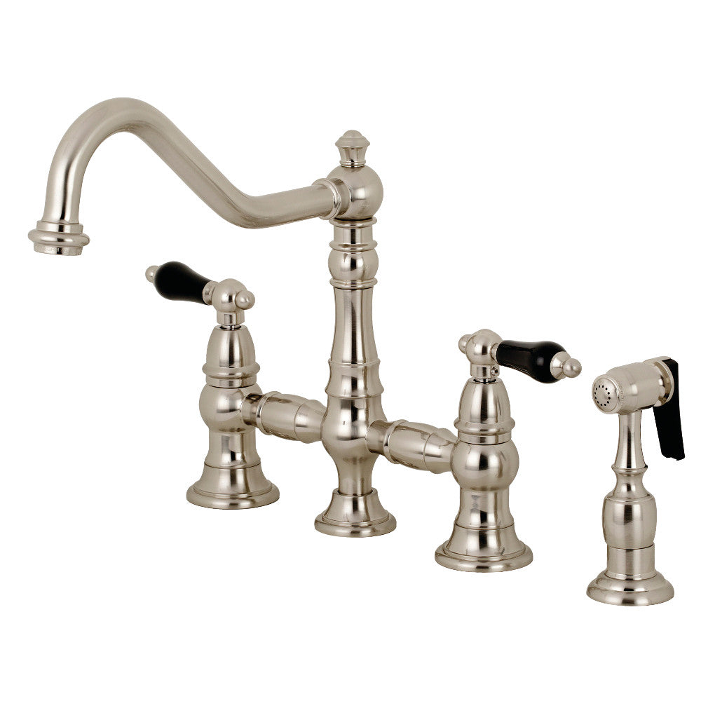 Kingston KS3277PKLBS Duchess Bridge Kitchen Faucet with Brass Sprayer, Brushed Brass in elegant design