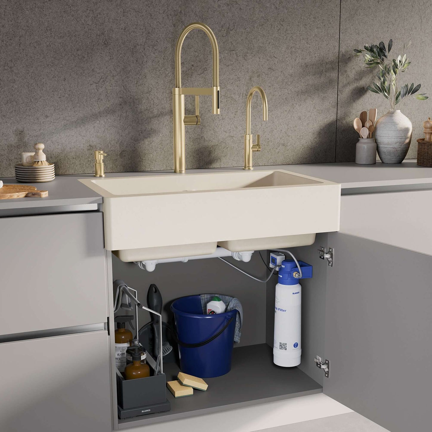 BLANCO VINTERA 33" SILGRANIT Double Bowl Farmhouse Sink