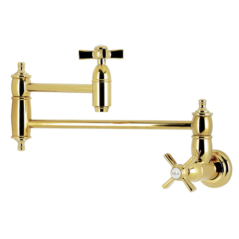 Kingston Brass KS3103ZX Millennium Wall Mount Pot Filler Faucet, Antique Brass with foldable swing arms.