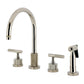 Kingston Brass KS8723KNLBS Convergent Double-Handle Widespread Kitchen Faucet with Knurled Handle and Brass Sprayer, Antique Brass