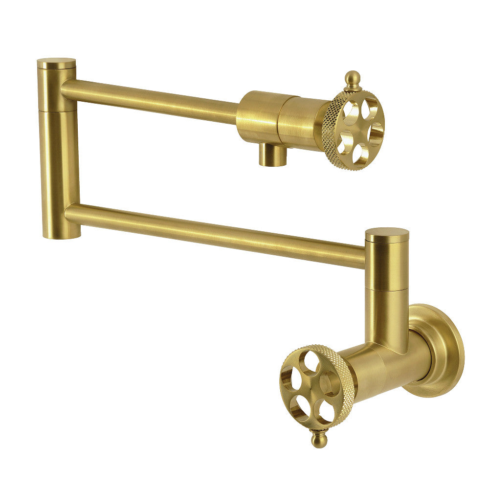 Kingston Brass KS4103RKX Webb Wall Mount Pot Filler Faucet with Knurled Handle, Antique Brass