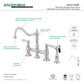 Kingston KS3277ALBS Restoration Bridge Kitchen Faucet with Brass Sprayer, Brushed Brass image showcasing elegant design and features.