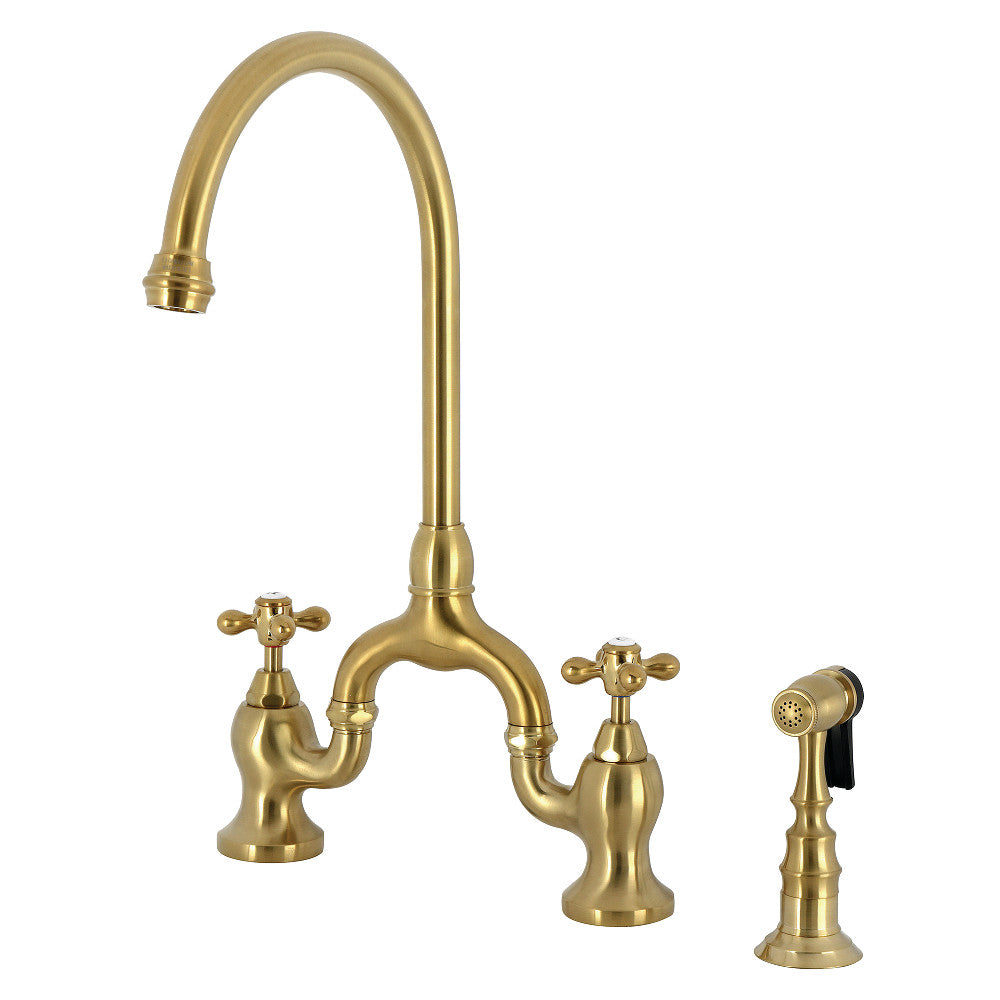Kingston KS7793AXBS English Country Bridge Kitchen Faucet with Brass Sprayer, Antique Brass finish