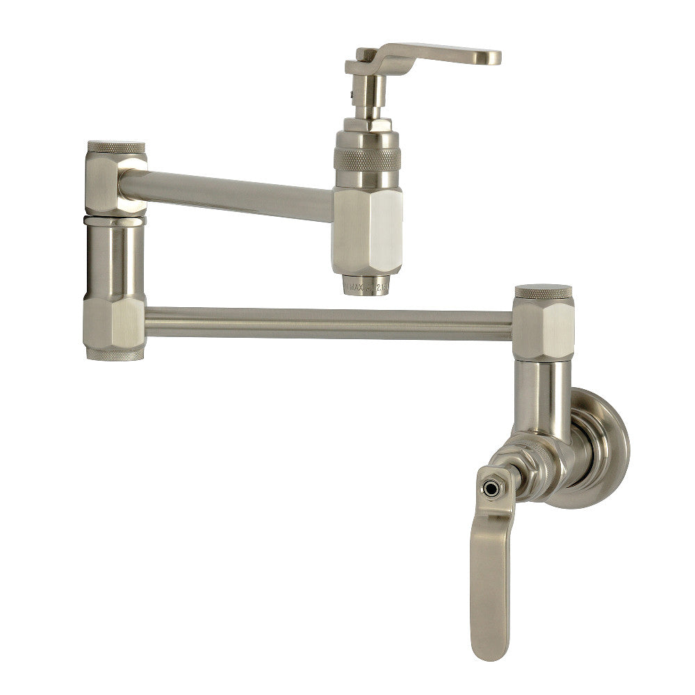 Kingston Brass KS5103KL Whitaker Wall Mount Pot Filler Faucet, Antique Brass in Brushed Nickel finish.