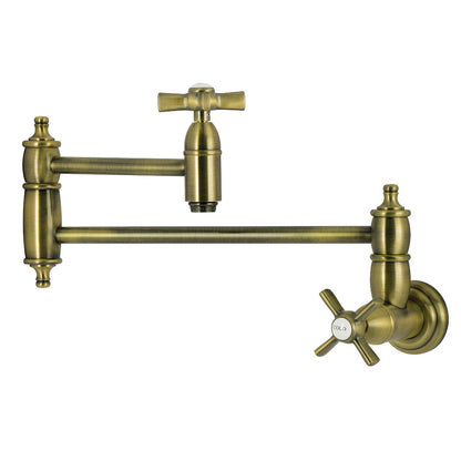 Kingston Brass KS3103ZX Millennium Wall Mount Pot Filler Faucet, Antique Brass with swing arms for easy pot filling.