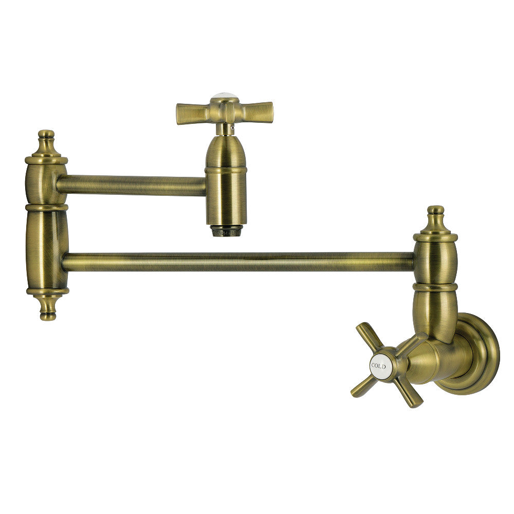 Kingston Brass KS3103ZX Millennium Wall Mount Pot Filler Faucet, Antique Brass with swing arms for easy pot filling.