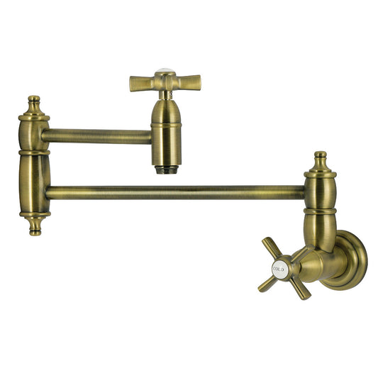 Kingston Brass KS3103ZX Millennium Wall Mount Pot Filler Faucet, Antique Brass with swing arms for easy pot filling.