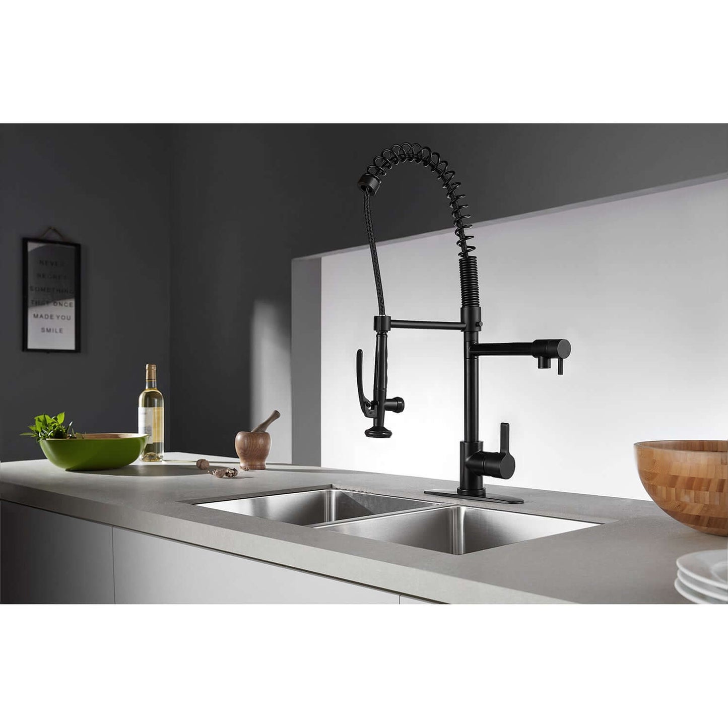 Gourmetier LS8503CTL Continental Single-Handle Deck-Mount Pre-Rinse Kitchen Faucet with Pot Filler, Brushed Brass