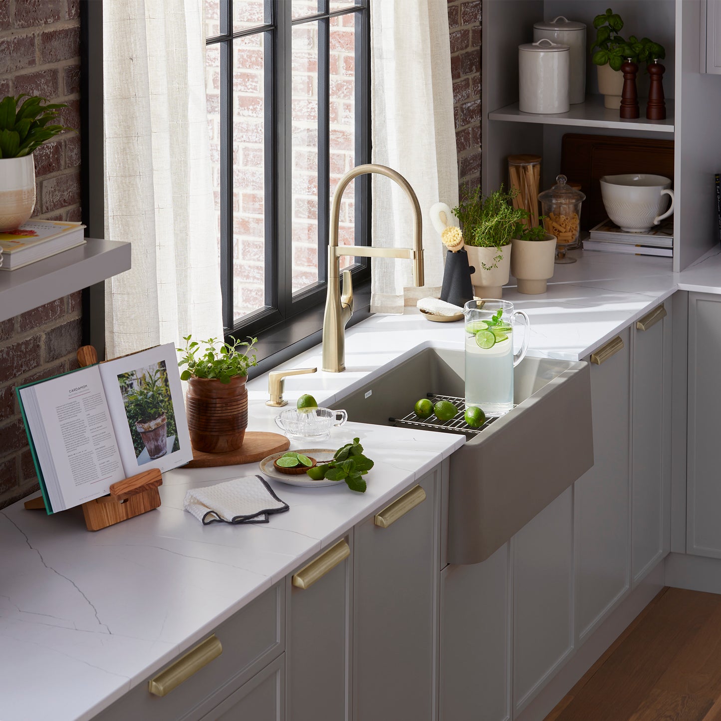BLANCO Ikon SILGRANIT 30" Single Bowl Apron-Front Farmhouse Sink in a stylish kitchen setup with modern decor.