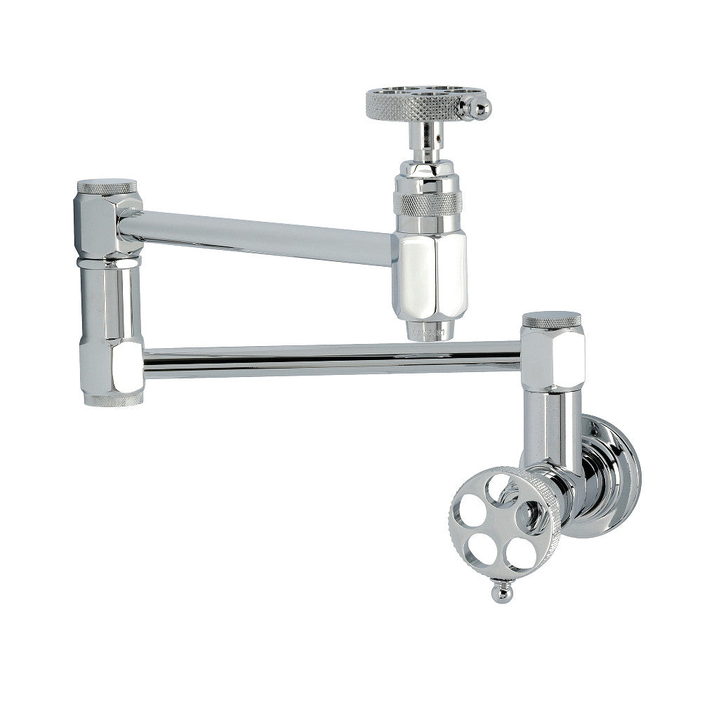 Kingston Brass KS5103RKX Webb Wall Mount Pot Filler Faucet with Knurled Handle, Antique Brass