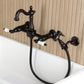 Kingston KS2443PLBS Heritage Two-Handle Wall Mount Bridge Kitchen Faucet with Brass Sprayer, Antique Brass