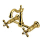 Kingston KS2443AX Heritage Two-Handle Wall Mount Bridge Kitchen Faucet, Antique Brass with classic cross handles