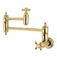 Kingston Brass KS3103AX Restoration Wall Mount Pot Filler Faucet, Antique Brass with foldable swing arms and traditional charm.