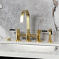 Kingston KS8267DKLBS Kaiser Bridge Kitchen Faucet with Brass Sprayer, Brushed Brass on a marble countertop.