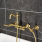 Kingston KS2443ALBS Heritage Two-Handle Wall Mount Bridge Kitchen Faucet with Brass Sprayer, Antique Brass
