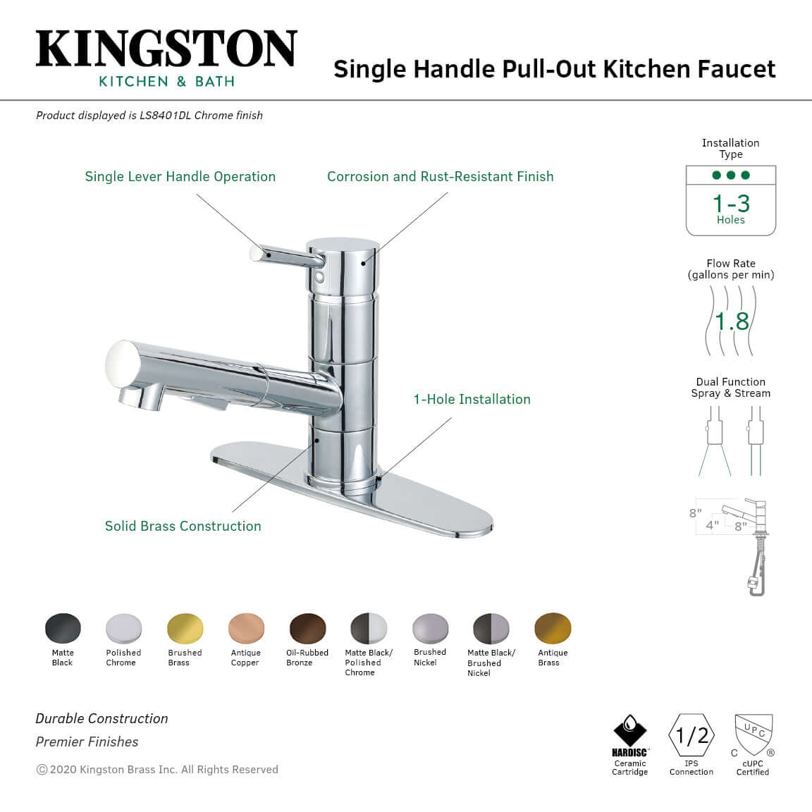 Gourmetier LS84DLAB Concord Single-Handle Pull-Out Kitchen Faucet, Antique Brass - sleek design, solid brass construction.