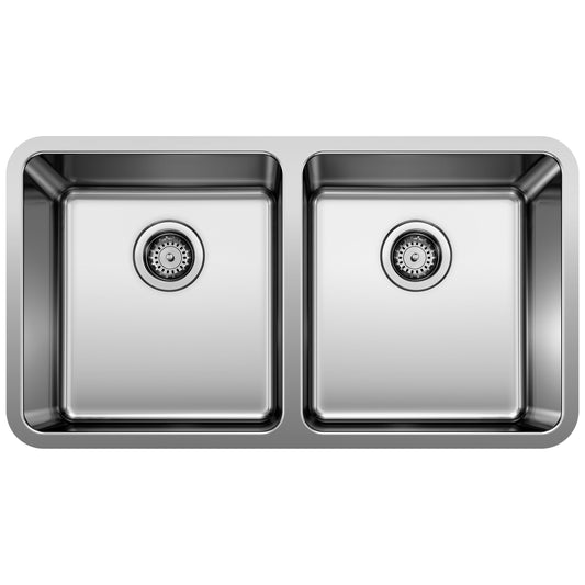 BLANCO Formera 33" 50/50 Double Bowl Undermount Stainless Steel Kitchen Sink top view with dual basins.