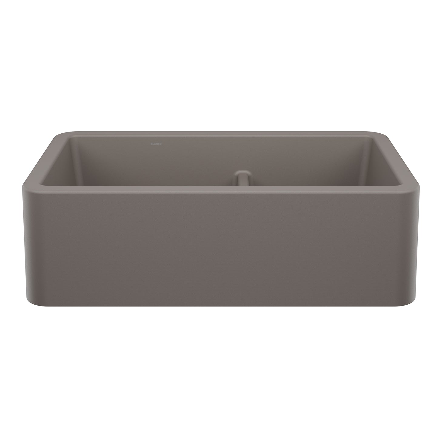 BLANCO Ikon SILGRANIT 33" Double Bowl Apron-Front Farmhouse Sink with Low Divide in a modern design.